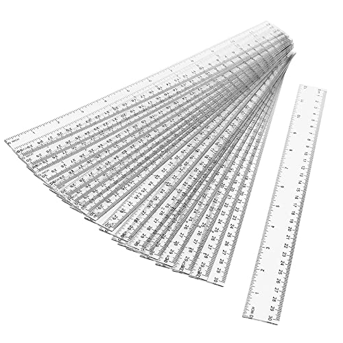 MUKCHAP 20 Stück 30 cm Kunststoff-Lineal, transparentes gerades Lineal mit Zoll und metrisch, transparentes Lineal Messwerkzeug für Schule Büro von MUKCHAP