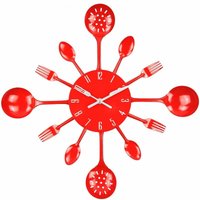 Wanduhr, 16' Metall Küche Besteck Utensilien Löffel Gabel Wanduhr Kreative Moderne Wohnkultur Antiken Stil Wanduhr (Rot) von MUMU