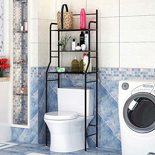 MUPAI 3-Tiers lackierter Stahl Toilettenregal WC-Regal Badezimmer Regal Aufbewahrungsregal für Badezimmer, 165*55*26cm Schwarz (Schwarz) von MUPAI