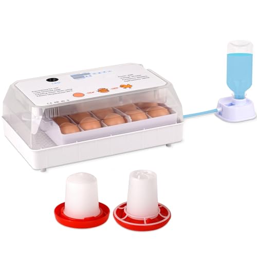 MUYIRTED Brutmaschine Vollautomatisch 15 Eier, Inkubator Mit Futterautomat Und Tränke Für Hühner, Automatisches Wenden Von Eiern von MUYIRTED