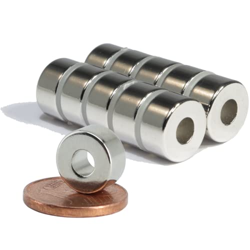 [10 Stück] Neodym Magnet Ring N52 Magnetring 10mm x 5mm Mit 4mm Loch Bohrung - Mini Magnete Ringemagnet - Magnetscheibe Rund von MVT Magnete