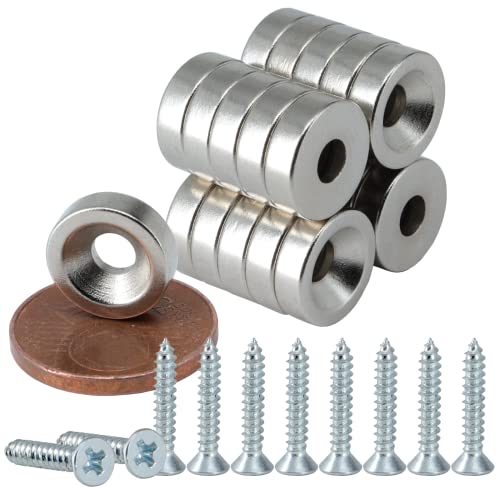 [10 Stück] Neodym Magnet mit Bohrung und Senkung 10x3mm - 1,5KG Stark Scheibe - Magnetscheibe mit Loch - Ring Magnete Mit M3 Senkkopfschrauben - Senkloch zum anschrauben von MVT Magnete