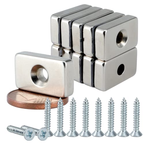 [10 Stück] Neodym Magnet mit Bohrung und Senkung 17x10x4mm - 3KG Stark Quader -Magnetquader mit Loch - Mit Senkkopfschrauben - M3 Senkloch zum anschrauben von MVT Magnete