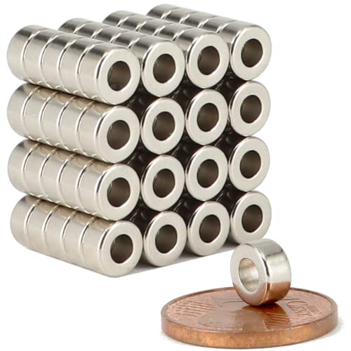 [100 Stück] Neodym Magnet Ring N52 Magnetring 6mm x 3mm Mit 3mm Loch Bohrung - Mini Magnete Ringemagnet - Magnetscheibe Rund von MVT Magnete