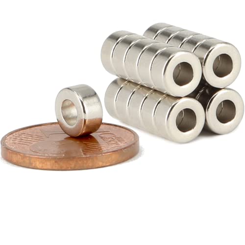 [20 Stück] Neodym Magnet Ring N52 Magnetring 6mm x 3mm Mit 3mm Loch Bohrung - Mini Magnete Ringemagnet - Magnetscheibe Rund von MVT Magnete
