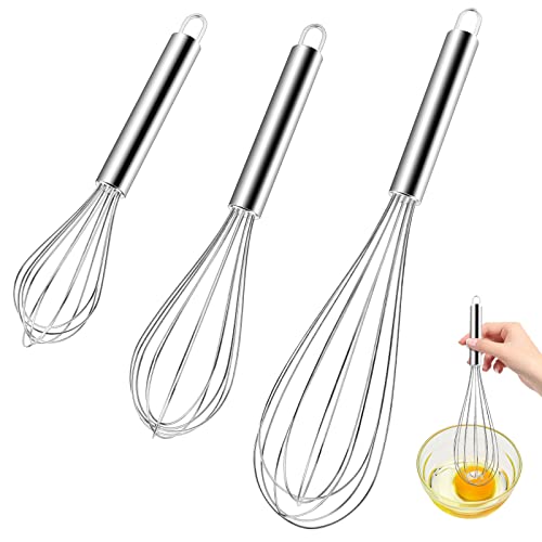 3 Stück Schneebesen Edelstahl Set Rührbesen Groß Schneebesen Klein Mini Whisk für Küche für Mischen, Rühren Von Teig, Eiern, Quirl, Schlagen, Aufschäumen, Rühren,22cm, 25cm, 29.5cm, Silber von MXTIMWAN