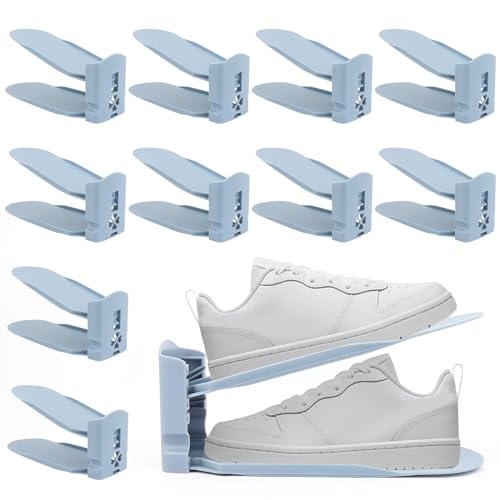 MXTIMWAN 10 Stück Verstellbarer Schuhschlitz, Höhenverstellbar Schuhstapler Platzsparend, Rutschfest Schuhorganizer für Schlafzimmer, Wohnzimmer, Shoe Rack Regal, Blaue von MXTIMWAN