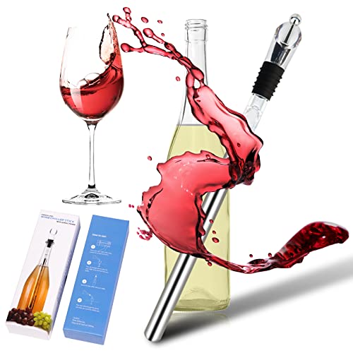 MXTIMWAN Weinkühlstab aus Edelstahl mit Ausgießer - Ideales Weinzubehör Geschenk für Weinliebhaber | Bar Geschenk Frauen Männer, Rot- Weißwein Geschenkset von MXTIMWAN