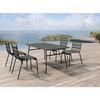 Garten-Essgruppe: Tisch D. 160 cm + 4 stapelbare Stühle - Metall - Dunkelgrau - MIRMANDE von MYLIA von MYLIA