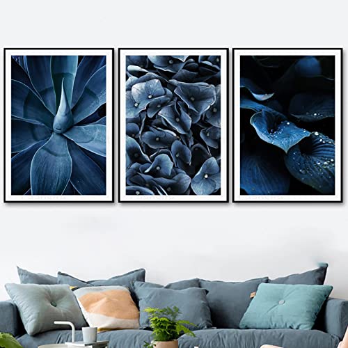 MYTAYT 3Pcs Nordic Wandkunst Dunkelblau Pflanze Blume Bild Wohnzimmer Dekoration Malerei Leinwand Gemälde Poster Home Für Wohnzimmer Schlafzimmer Dekor/Kein Rahmen von MYTAYT