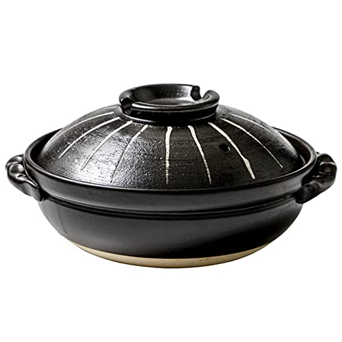 MYYINGBIN Traditionelle Japanische Donabe-Tontopf-Auflaufform, Rundes Steingut Mit Deckel, Keramischer Suppentopf, Langsamer Eintopf, Doppelgriff-Reiskocher, 1700ml von MYYINGBIN