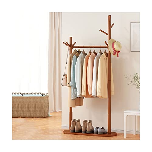 MZP Kleiderständer Holz Garderobenständer Garderobe mit 1 Ablage und Kleiderstangestab Offener Kleiderschrank Kleiderstange für Schlafzimmer Flur Wohnzimmer (Color : Walnut, Size : 80x29x175.5cm) von MZP