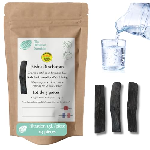 Aktivkohle Wasserfilter | Japanische Binchotan-Sticks X3 | Echtes Kishu Binchotan | Wakayama Eichenkohle | Filter Wasserfilter 100% natürlich | für Karaffe | Filter ca. 1,5 l/Stock von Ma Maison Durable