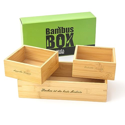 Mafagwre 3-teilige Schubladen Ordnungssystem, 100% Natur Bambus Box - Schubladen Organizer Aufbewahrungsbox Holzkiste Für Küche, Büro Oder Als Bad Schubladenbox, Holz Besteckkasten von Mafagwre