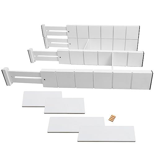 Mafagwre Schubladentrenner Verstellbar Bambus Schubladenteiler (43-56cm), Gefedert Schubladen Organizer für Küche, Badezimmer, Schlafzimmer, Drawer Organizer Schublade (4er-Pack, weiß) von Mafagwre