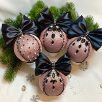 Altrosa Ornament Kugeln Ist Glam Ornament. Schwarze Schmuckverzierungen. Weihnachtskugeln Gesetzt. Christbaumkugeln von MaggiArtStore