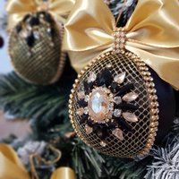 Gold Schwarze Weihnachts Ornamente. Jewelryed Strass Christbaumkugeln Geschenk. Handgefertigte Kugeln. Weihnachtsräumung von MaggiArtStore