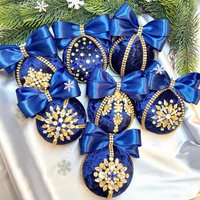 Marineblauer Weihnachtsschmuck, Samt Strass Weihnachtskugeln. Christbaumkugel, Juwelenbesetzte Ornamente von MaggiArtStore