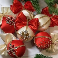 Rote Weihnachtskugeln, Weihnachtsräumung.rote Christbaumkugel, Strass Handgefertigte Kugeln von MaggiArtStore