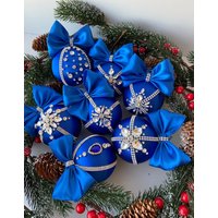 Royal Blauer Christbaumschmuck, Strass Christbaumkugeln. Jeweled Ornamente, Luxus-Weihnachtskugel, Weihnachtsmasse von MaggiArtStore