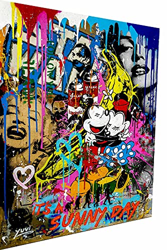 Magic Canvas Art Pop Art Micky Maus Sunny Leinwandbild 1- teilig Hochwertiger Kunstdruck Wandbilder – B8058, Größe: 90 x 60 cm, Mehrfarbig von Magic Canvas Art