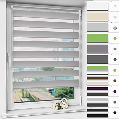 Magiea Doppelrollo Klemmfix ohne Bohren & mit Bohren, (Grau 100x230cm) Duo Rollo, Klemmrollo lichtdurchlässig und Blickdicht, Fensterrollo Sonnenschutzrollo für Fenster und Tür von Magiea