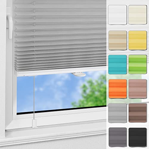 Plissee ohne Bohren Klemmfix 65x120cm Grau lichtundurchlässig Plisseerollo für Tür & Fenster Blickdicht Sichtschutz Sonnenschutz Rollo von Magiea