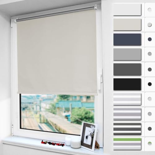 Magiea Verdunkelungsrollo Klemmfix ohne Bohren, Creme 100x170cm, Thermo Rollo Seitenzugrollo Verdunklungsrollo Sonnenschutz für Fenster & Tür von Magiea