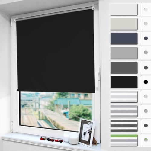 Magiea Verdunklungsrollo ohne Bohren & mit Bohren Klemmfix, (Schwarz 75x130cm), Verdunkelungsrollo Klemmrollo Thermorollo, Fensterrollo innen Sonnenschutz und Sichtschutz, Rollos für Fenster und Tür von Magiea