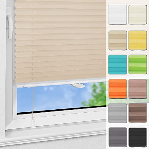 Plissee ohne Bohren Klemmfix 70x120cm Creme lichtundurchlässig Plisseerollo für Tür & Fenster Blickdicht Sichtschutz Sonnenschutz Rollo von Magiea