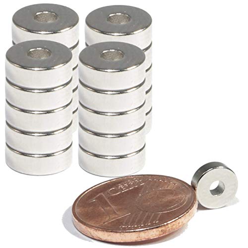 Neodym Magnet Mini Ringmagnete Mit Loch Starker Bohrung 2mm Ringmagnet 6mm x 2mm Scheiben Magnete - Flach Rund - N45 Stark (20) von Magnet-Kauf