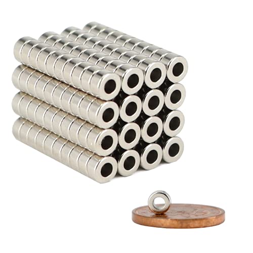 Neodym Magnet Ringmagnete - Magnet Mit Loch Bohrung 2mm - Runder Ring Magnet 4mm x 2mm Scheiben Magnete Stark - Flach Rund - Magnetring Stark [100 Stück] von Magnet-Kauf