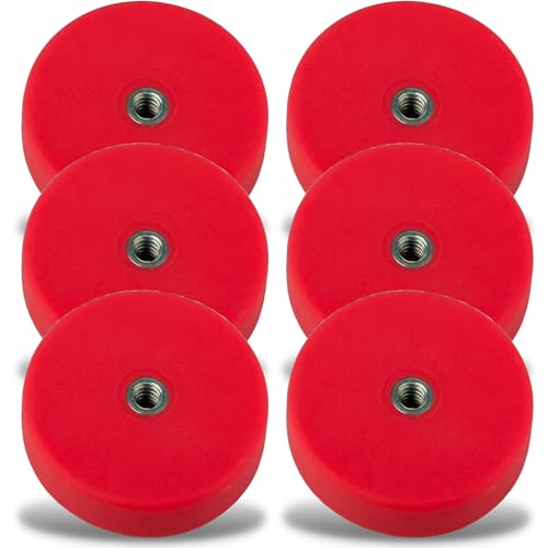 Neodym Magnete Gummiert D 34mm Rund Mit M4 Innengewinde 12KG Stark Zugkraft Topfmagnet Scheibe Mit Gewinde Buchse Innen Bohrung Rot [4 Stück] von Magnet-Kauf