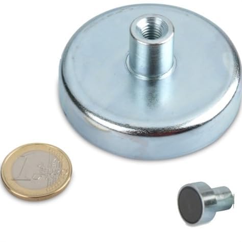 2 x Ferrit Flachgreifer Ø 63,0 mm x 14,0 mm mit Gewindebuchse M4 x 15 mm - hält 35,0 kg - 2 Stück - Topfmagnete mit Gewinde-Buchse (Innengewinde) von Magnosphere