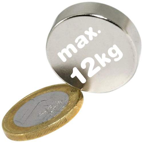 Scheibenmagnet / Rundmagnet Ø 25x 7mm - Neodym N42, Nickel - hält 12kg - starker Powermagnet/Supermagnet/Permanentmagnet mit extremer Haftkraft, für Kühlschrank, Magnet Glasboards, Magnettafel, Pinnwand, Whiteboard von Magnosphere