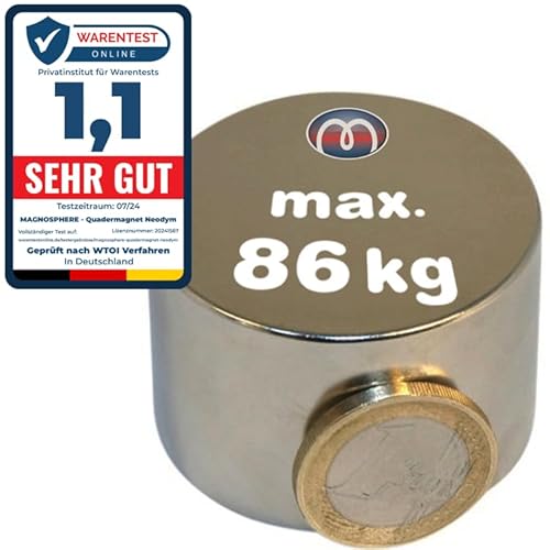 Scheibenmagnet Rundmagnet Neodym (NdFeB) Magnetscheibe - Größe & Stückzahl wählbar - Haftkraft bis 750kg - Extra Starke Magnete für Industrie und Zuhause, Größe: Ø45x30mm | 86kg Haftkraft von Magnosphere