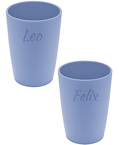 Magu 2 Personalisierte Becher aus Biopolymer (100% Erdölfrei) mit Namen | 2er Set Trinkbecher + Individuelle Namensgravur Zahnputzbecher Natur Design 2 Stück wasserblau von Magu