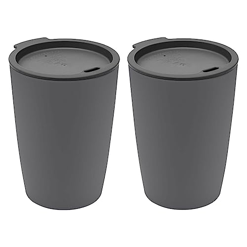 Magu 2er Set Natur-Design Trinkbecher Coffee to Go Anthrazit ca. 310 ml aus einem Polymer aus natürlichen Materialien Mehrwegbecher Kaffeebecher von Magu