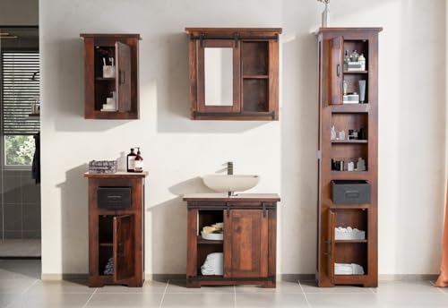Main Möbel Bad komplett 5-TLG. 'Bayamo' Mango & Eisen mit Spiegelschrank Industrial Komplettbad Badezimmer von Main Möbel