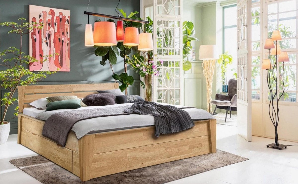 Main Möbel Massivholzbett Bett mit Schubkästen 180x200cm 'Danica' Wildeiche massiv von Main Möbel