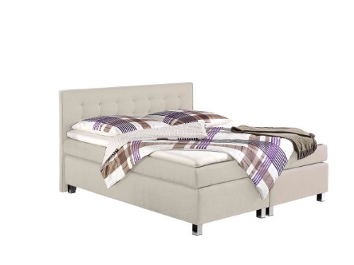 Maintal Boxspringbett Katar, 100 x 200 cm, Strukturstoff, Tonnentaschenfederkern Matratze H2, creme von Maintal Betten