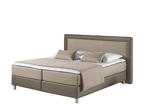 Maintal Boxspringbett Henderson, 160 x 200 cm, Stoff und Kunstleder, 7-Zonen-Kaltschaum Matratze h2, Beige/Taupe von Maintal Betten