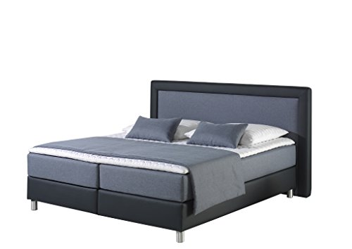 Maintal Boxspringbett Henderson, 180 x 200 cm, Stoff und Kunstleder, 7-Zonen-Kaltschaum Matratze h3, Blau/Blau von Maintal Betten