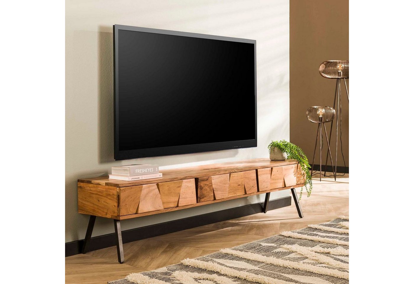 Maison ESTO TV-Board TV Lowboard 180 cm aus Akazie TV Möbel von Maison ESTO