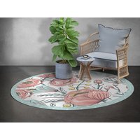 Blommor Runder Teppich Vinyl, Blauer Vinylteppich, Rosa Runde Matte, Blumige Linoleumfläche von MajesticMats