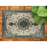 Rundes Mandala-Muster Mit Rahmen Aus Dem Nahen Osten, Outdoor-Teppich, Beiger Wasserdichter Vinylteppich, Klassisch von MajesticMats