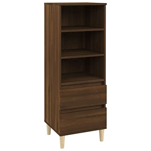 Makastle Modern Hochregal mit 3 offene Fächer & 2 Schubladen, Vitrinenschrank Bücherregal Bücherschrank Standregal Aufbewahrungsregal ideal für Büro, Diele Wohnzimmer, Braun Eichen-Optik 40x36x110 cm von Makastle