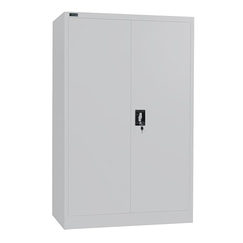 Makika Aktenschrank Büroschrank abschließbar 140x90x40cm - Lagerschrank Materialschrank Stahlschrank mit 2 Türen - Höhenverstellbarer Einlegeboden in Hellgrau von Makika