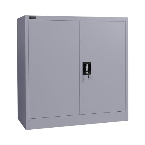 Makika Aktenschrank Büroschrank abschließbar 90x90x40cm - Lagerschrank Materialschrank Stahlschrank mit 2 Türen - Höhenverstellbarer Einlegeboden in Anthrazit von Makika