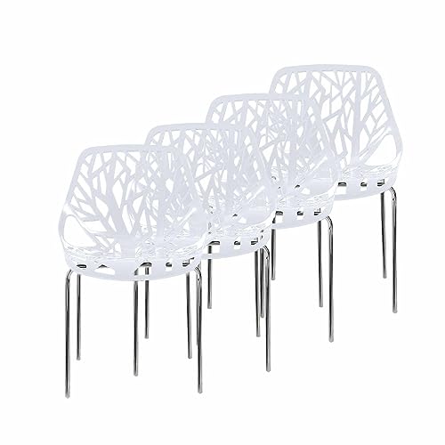 Makika Retro Stuhl Design Stuhl Esszimmerstühle Bürostuhl Wohnzimmerstühle Lounge Küchenstuhl Sitzgruppe 4er Set aus Kunststoff mit Rückenlehne CALUNA in Weiß von Makika